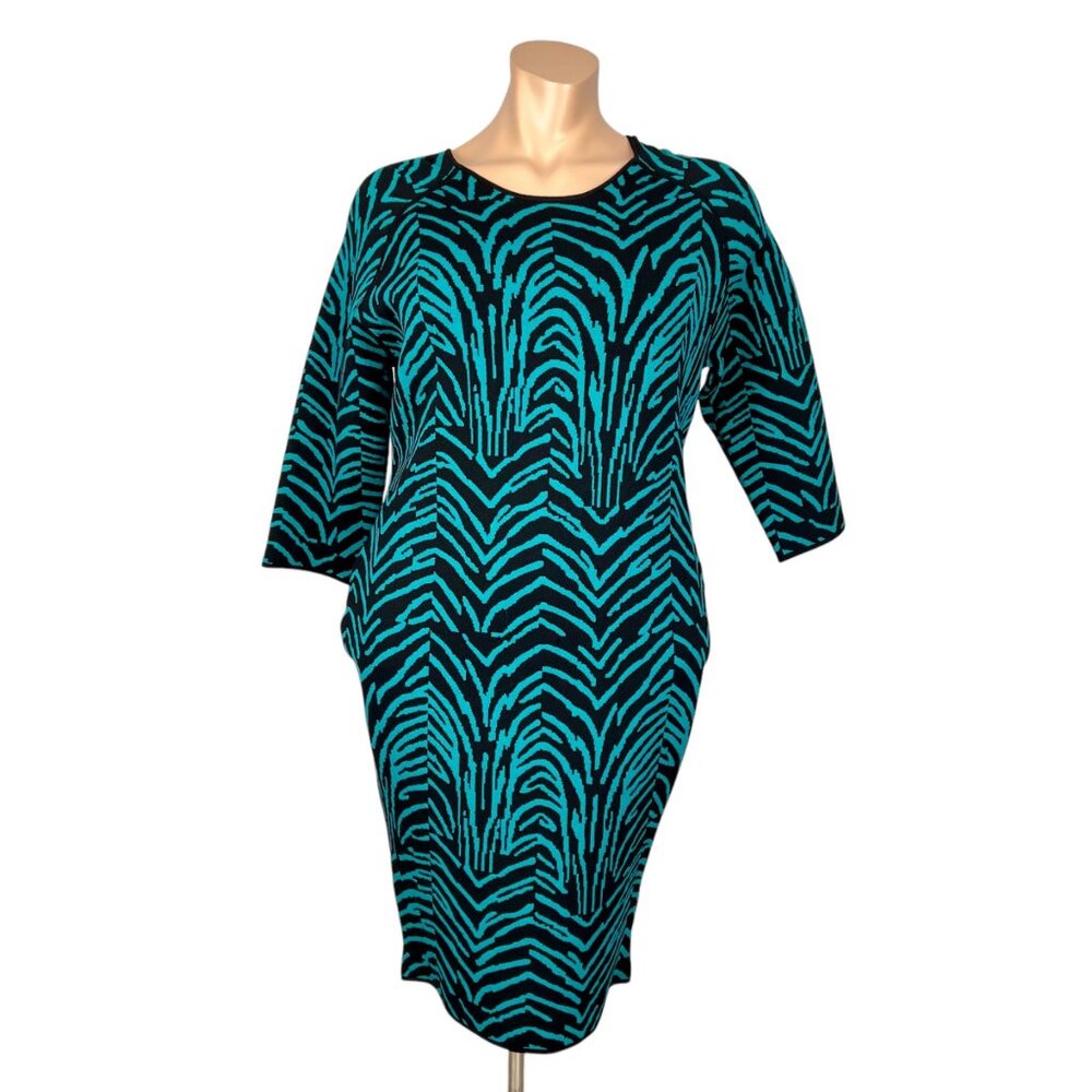 i.b.b.i. Womens Plus Zebra Stripe Bodycon Dress Cyan Blue Black Knit size 22